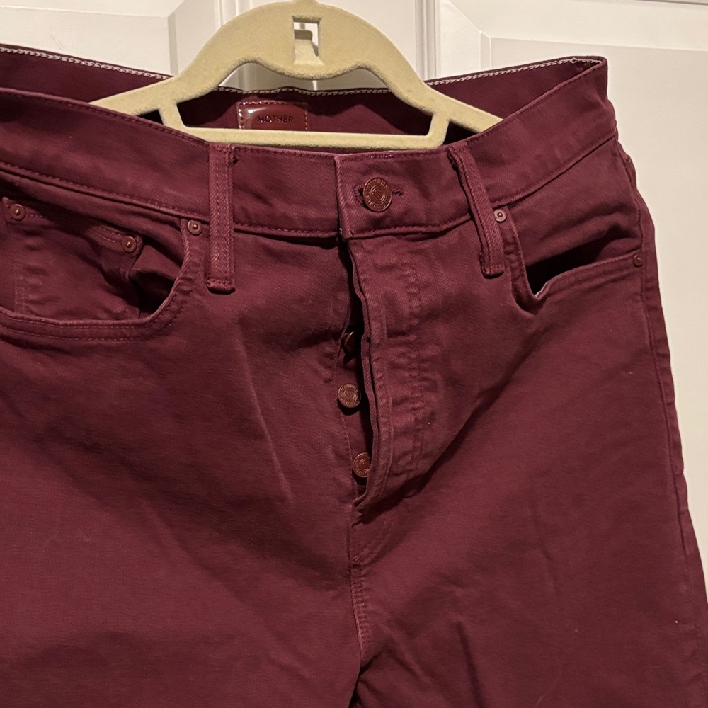 MOTHER High-Rise Cropped Jeans in Wine